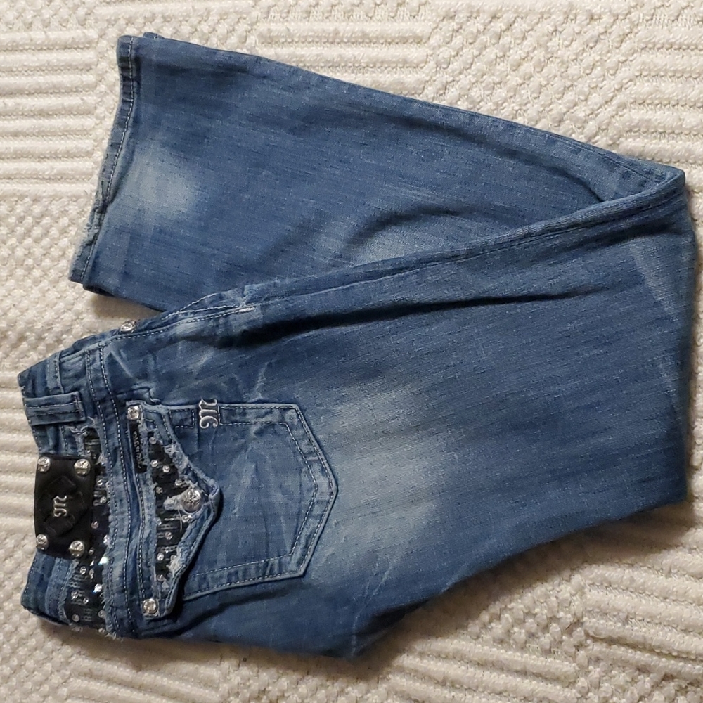 MISS ME The Buckle Boot Cut Flap Pockets Denim Bling JB5392B2L (32x32)